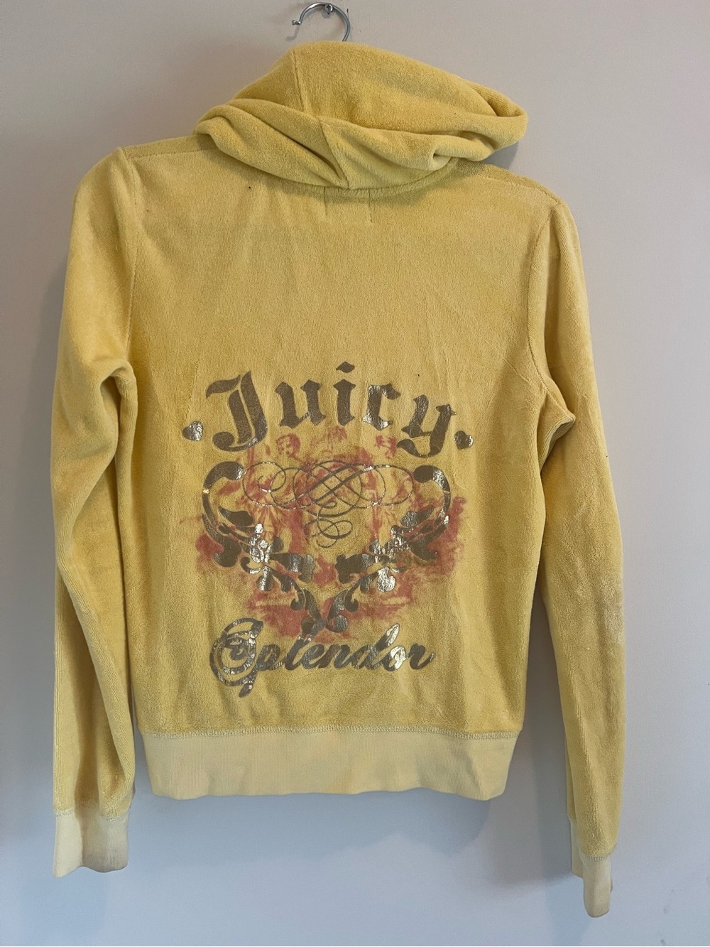 Juicy Couture Yellow Velour Cowl Sweatshirt with Graphic Back